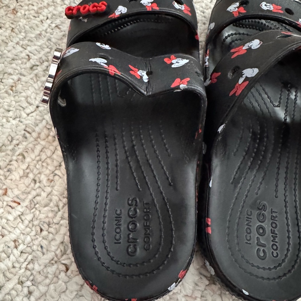 CROCS Black Minnie Mouse Slide Sandals with Red Accents - Picture 2 of 9
